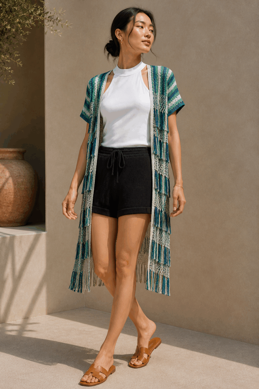 Gestrickte Baumwoll-Shorts in Schwarz