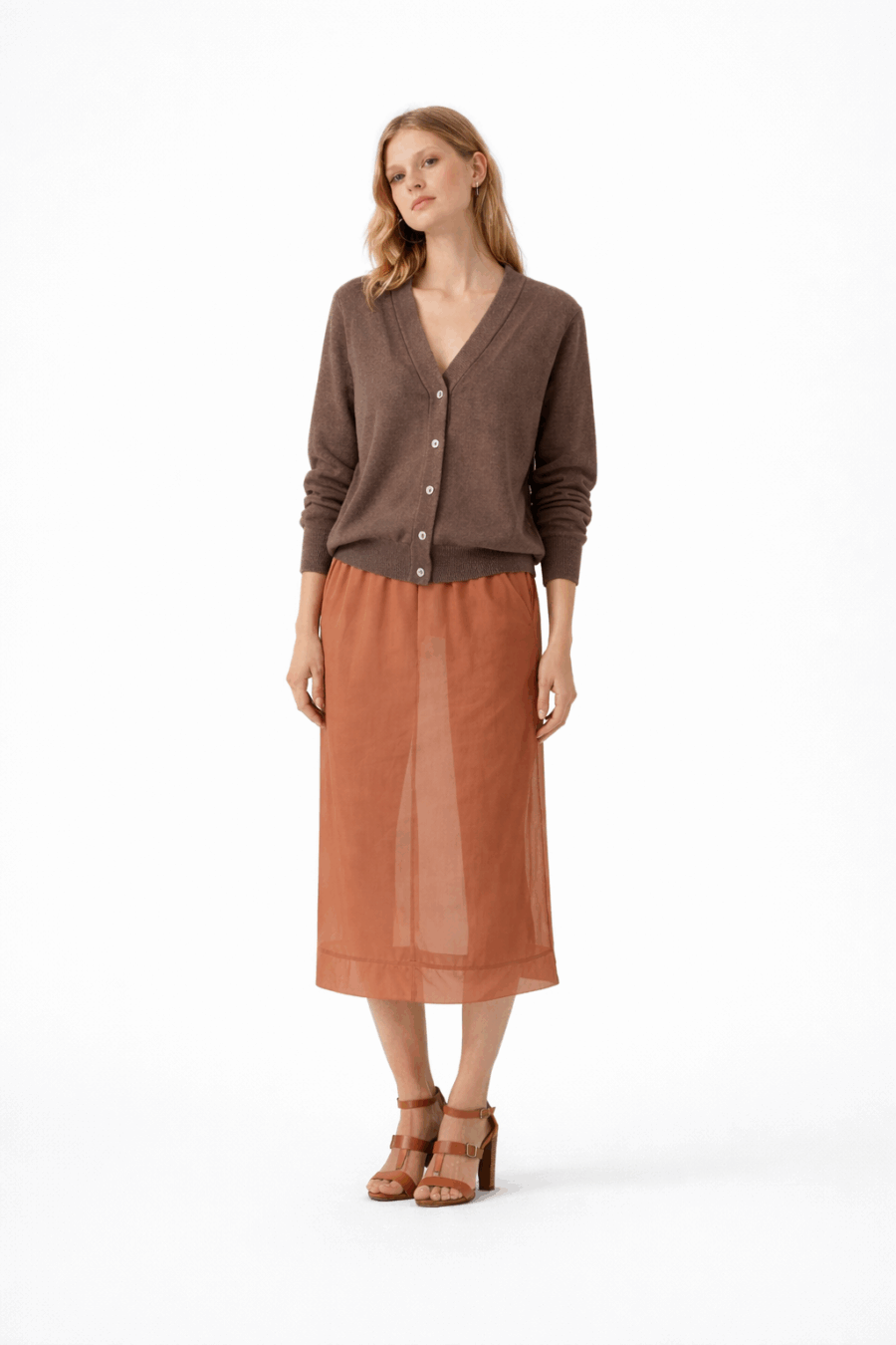 Oversize Kaschmir Strickjacke in Braun-Melange