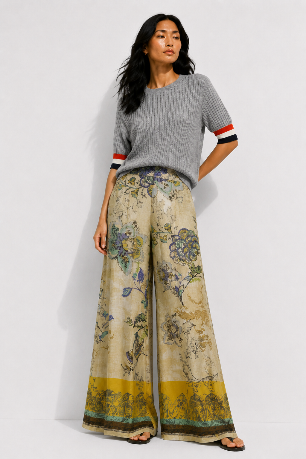 Dame Shirt Kaschmir Grau Rundhals