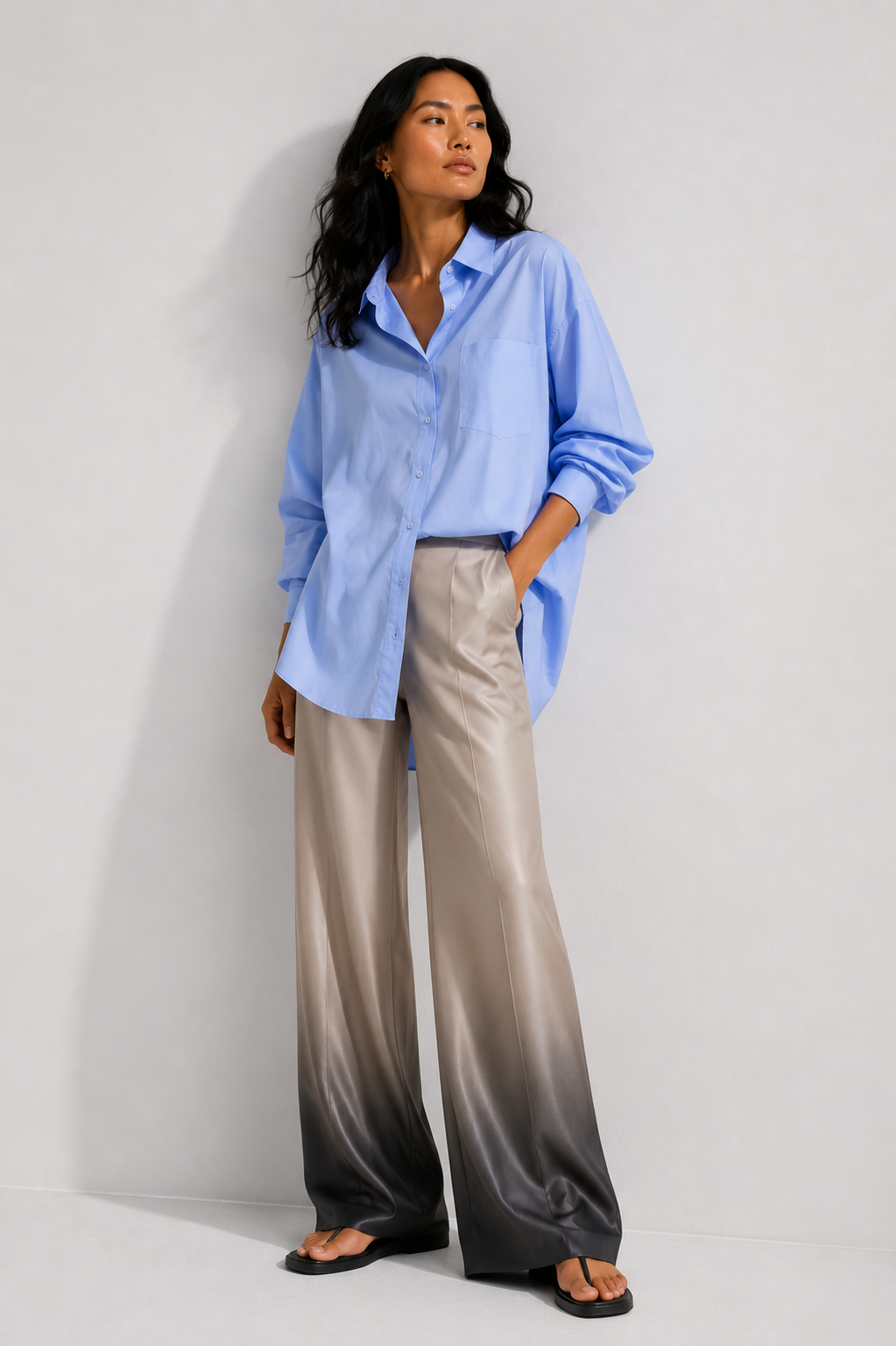 Wide-Leg Hose in Farbverlauf Creme Schwarz